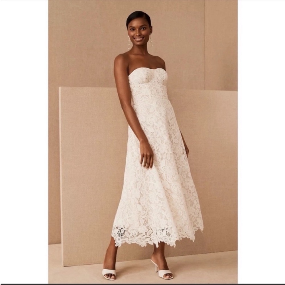 ANTHROPOLOGIE BHLDN Sachin & Babi Tate Midi Dress Floral Lace Strapless Size 2 - Picture 2 of 16